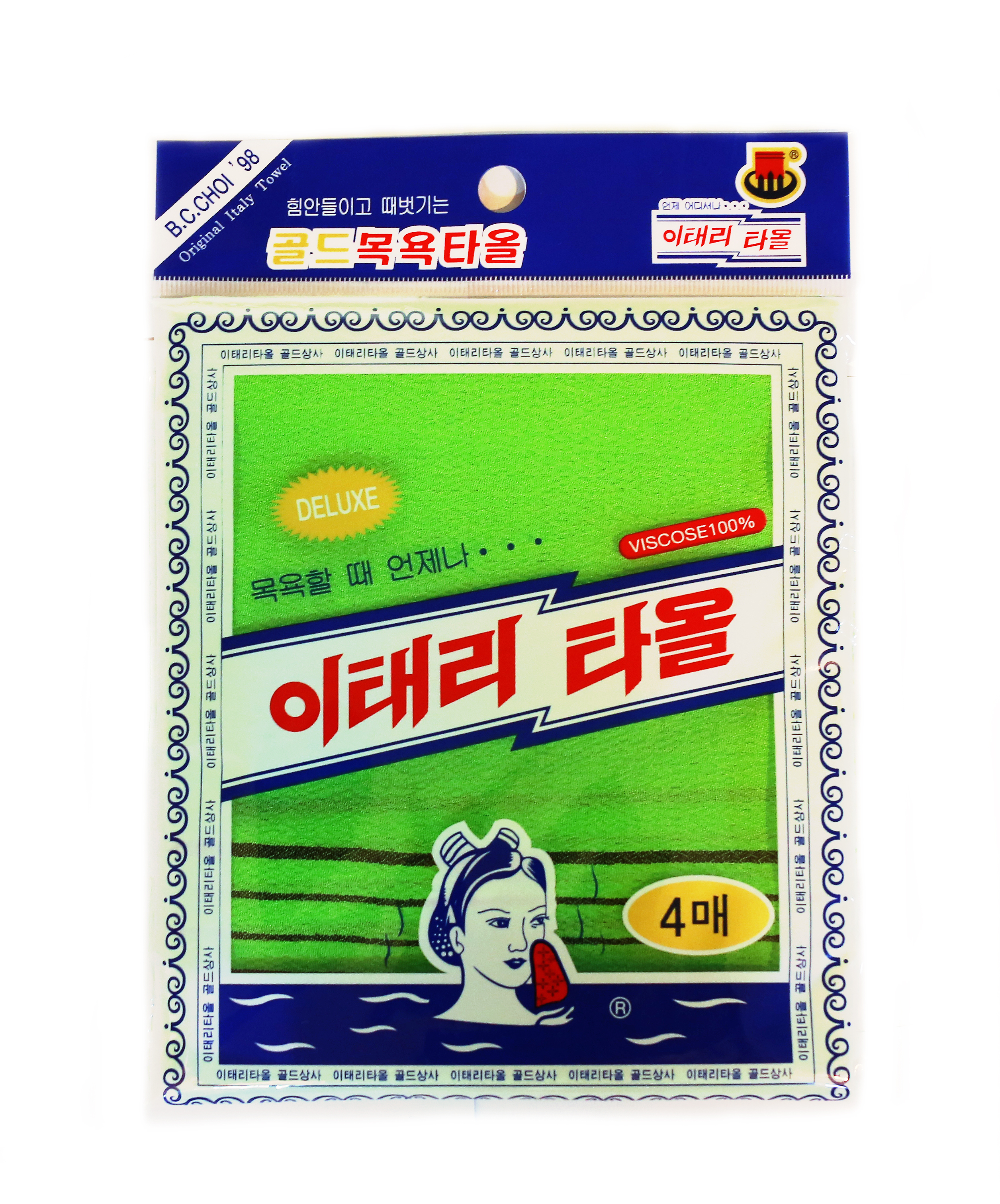 GOLDSANGSA-Korean Exfoliating Towel Washcloth Mitts 4p(Green)