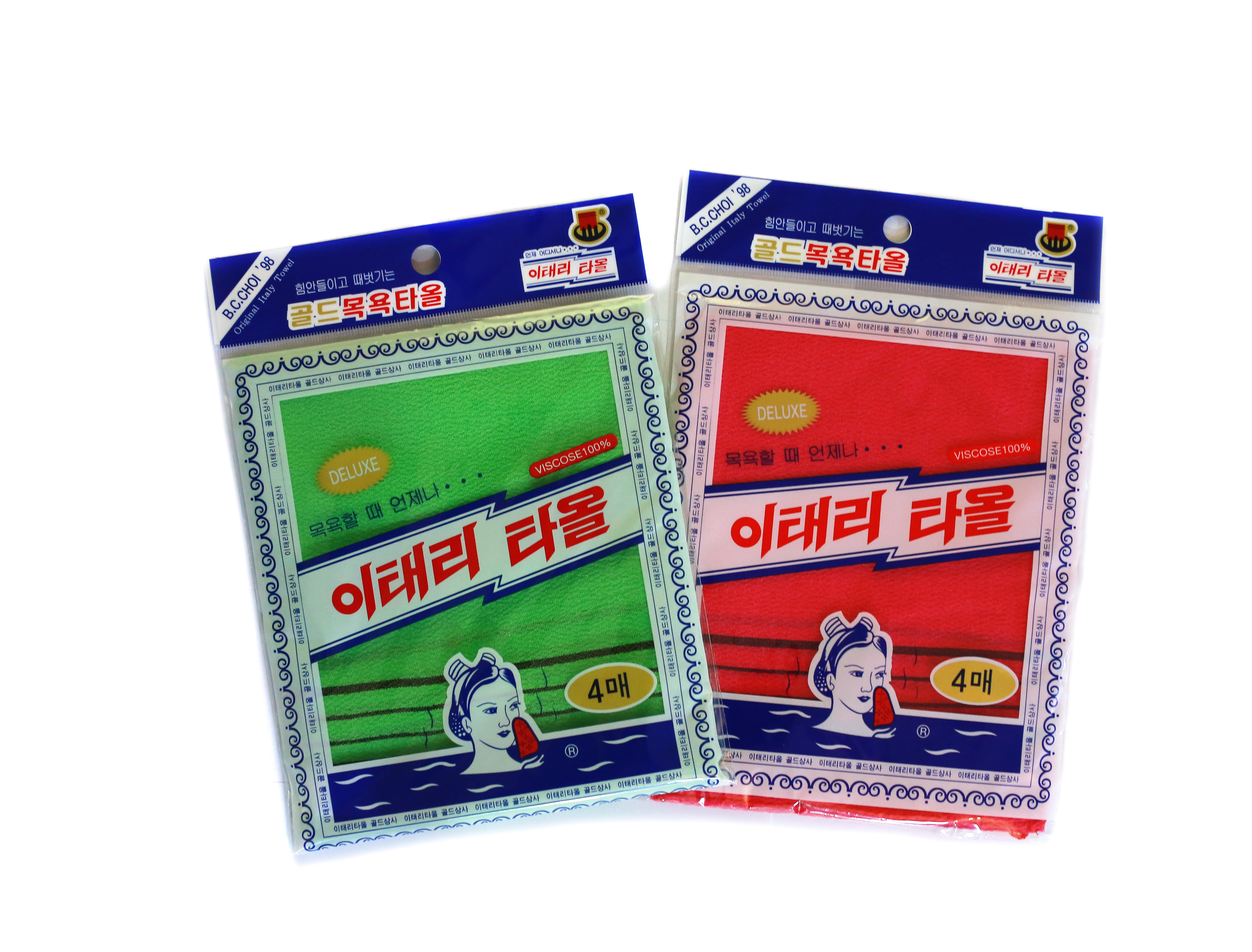 GOLDSANGSA-Korean Exfoliating Towel Washcloth Mitts 8p(Green4+Red4)