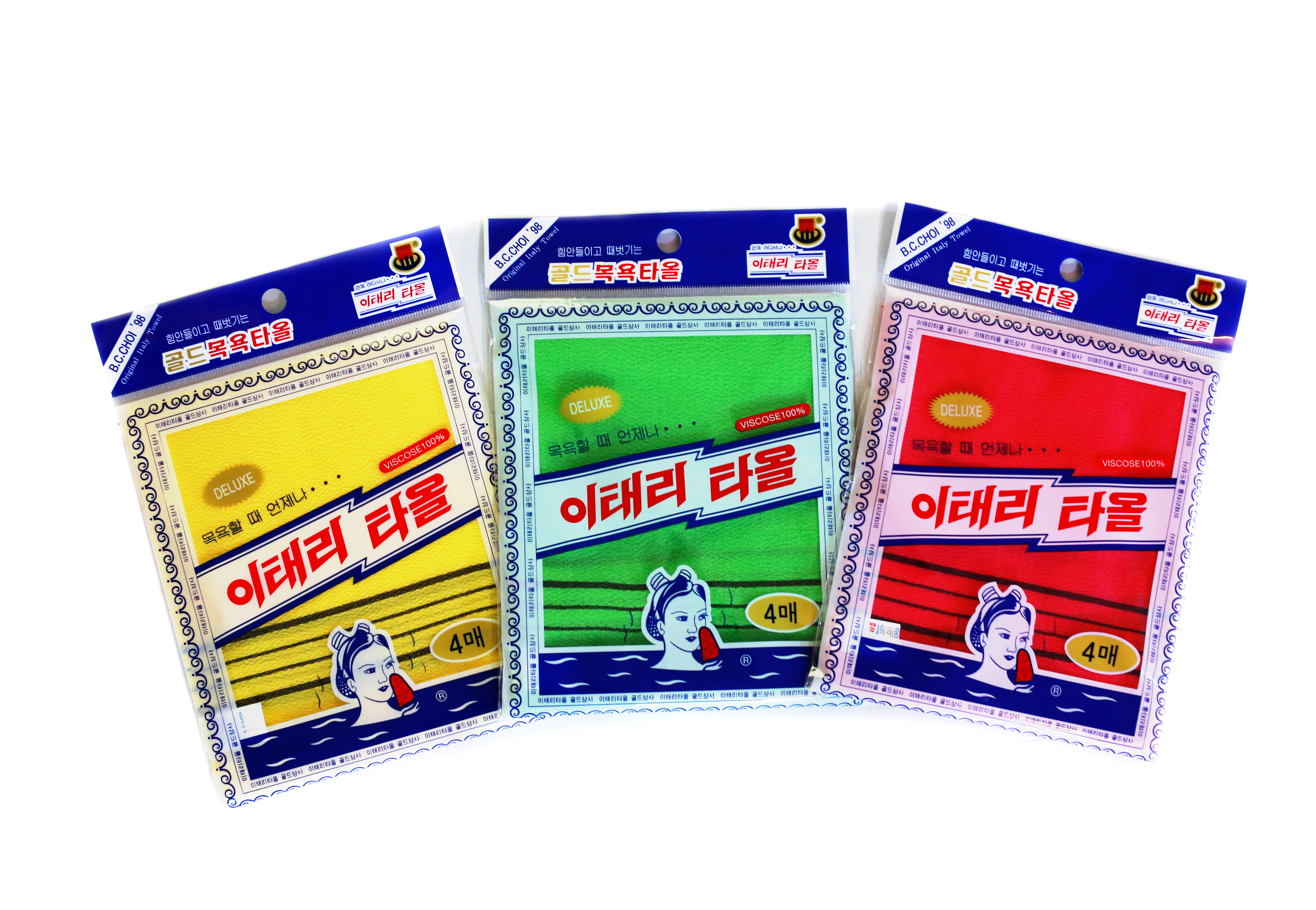 GOLDSANGSA-Korean Exfoliating Towel Washcloth Mitts 12p(Green4+Red4+Yellow4)